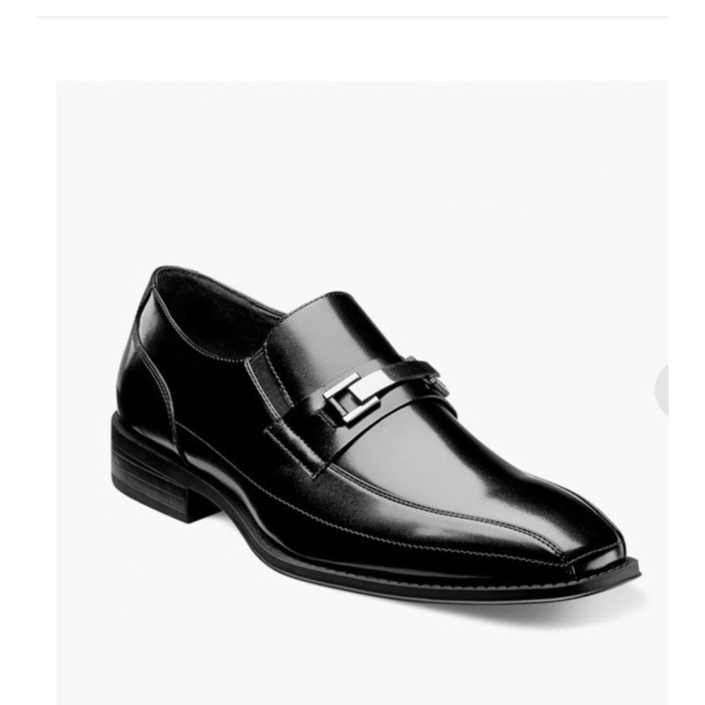 Stacy Adams Black Genuine Leather Wakefield Bike Toe Bit Slip On Dress Shoes 9M